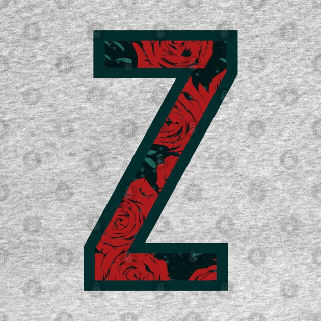 Modern Rose Floral Initial Name Alphabet - Letter Z by BroxArtworx